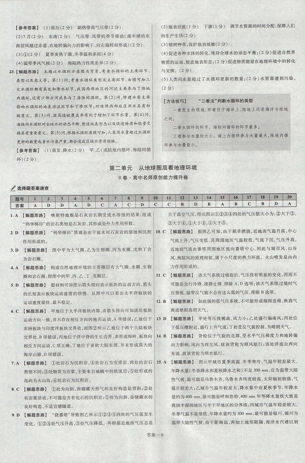 2018年金考卷活頁題選名師名題單元雙測(cè)卷高中地理必修1魯教版 參考答案第6頁