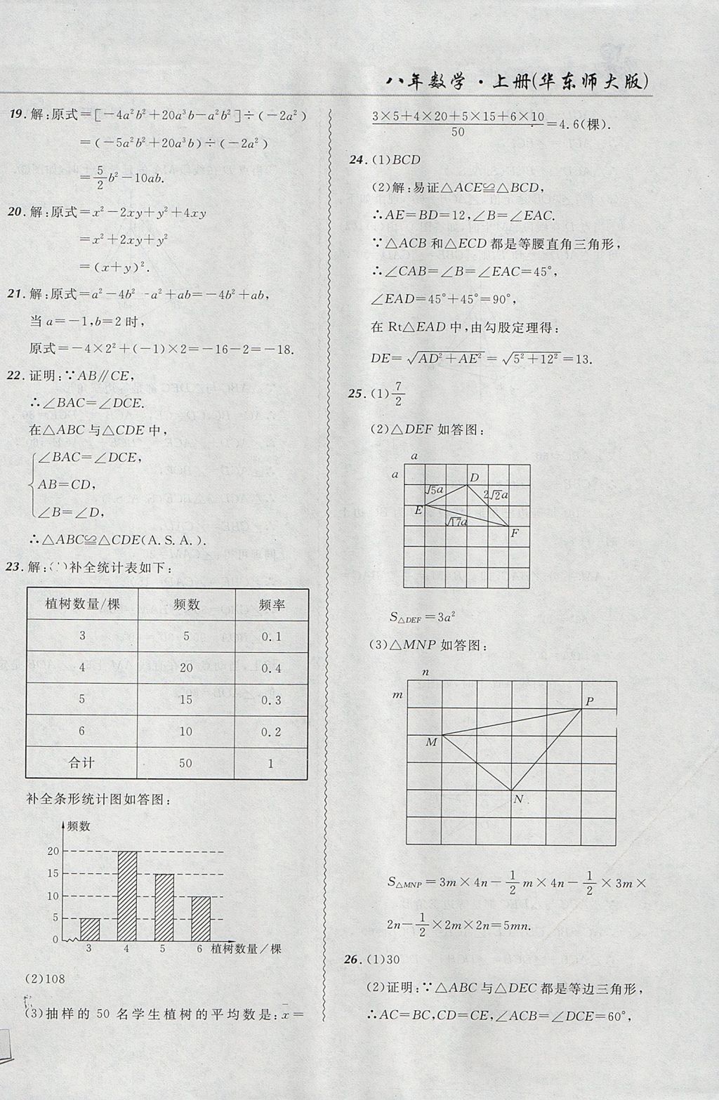 2017年北大绿卡课课大考卷八年级数学上册华师大版 参考答案第22页