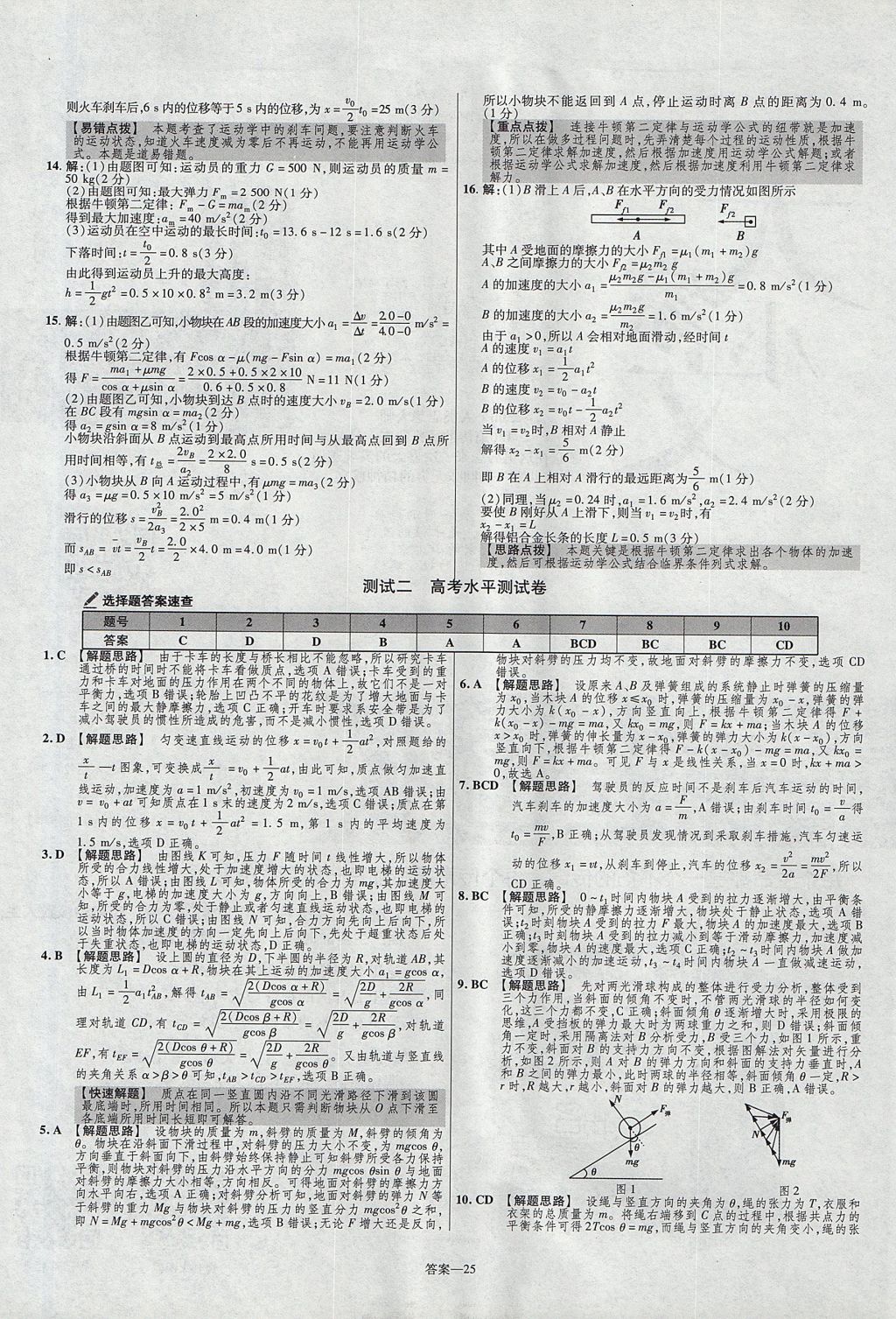 2018年金考卷活頁(yè)題選高中物理必修1教科版 參考答案第25頁(yè)