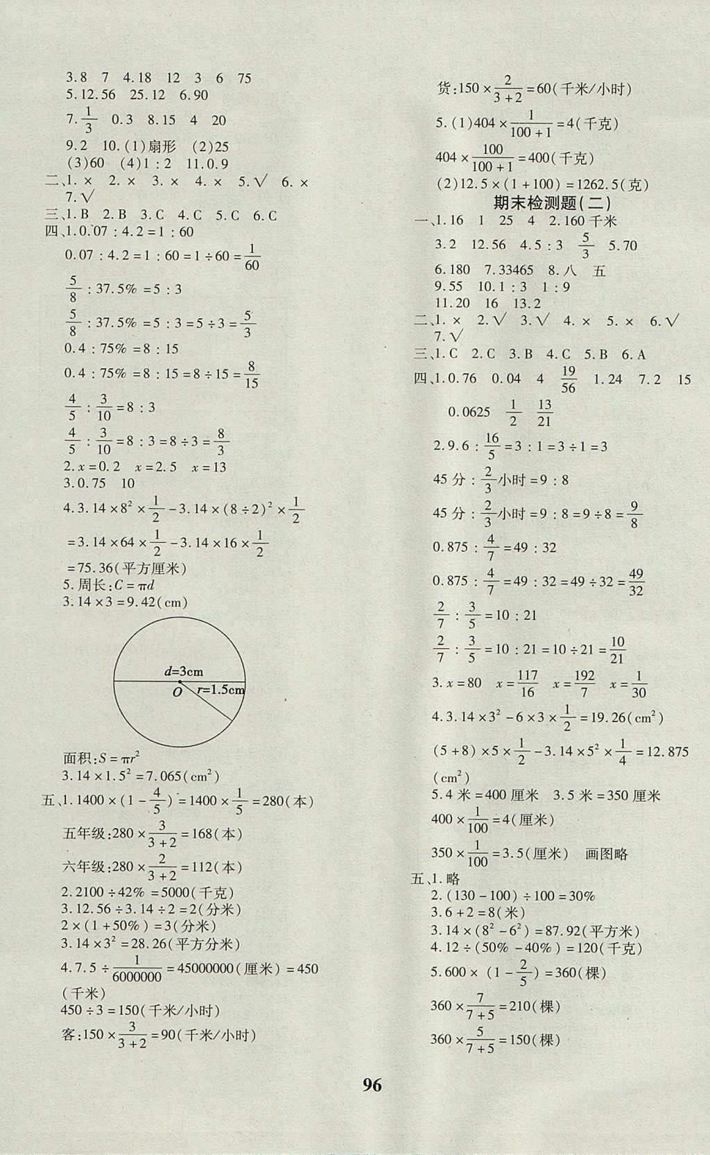 2017年教育世家狀元卷六年級(jí)數(shù)學(xué)上冊(cè)冀教版 參考答案第8頁(yè)