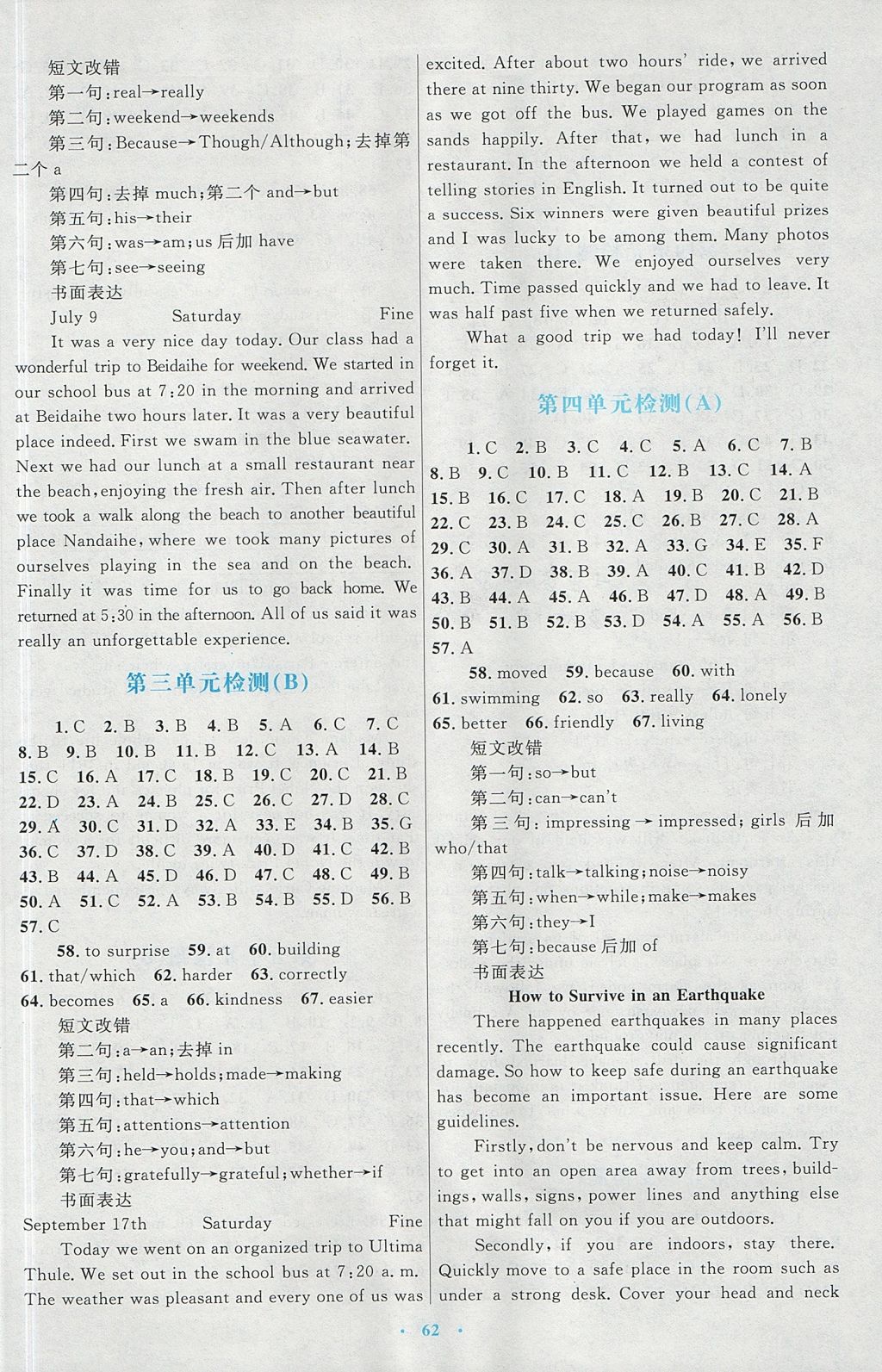 2018年高中同步測控優(yōu)化設(shè)計英語必修1人教版 參考答案第14頁