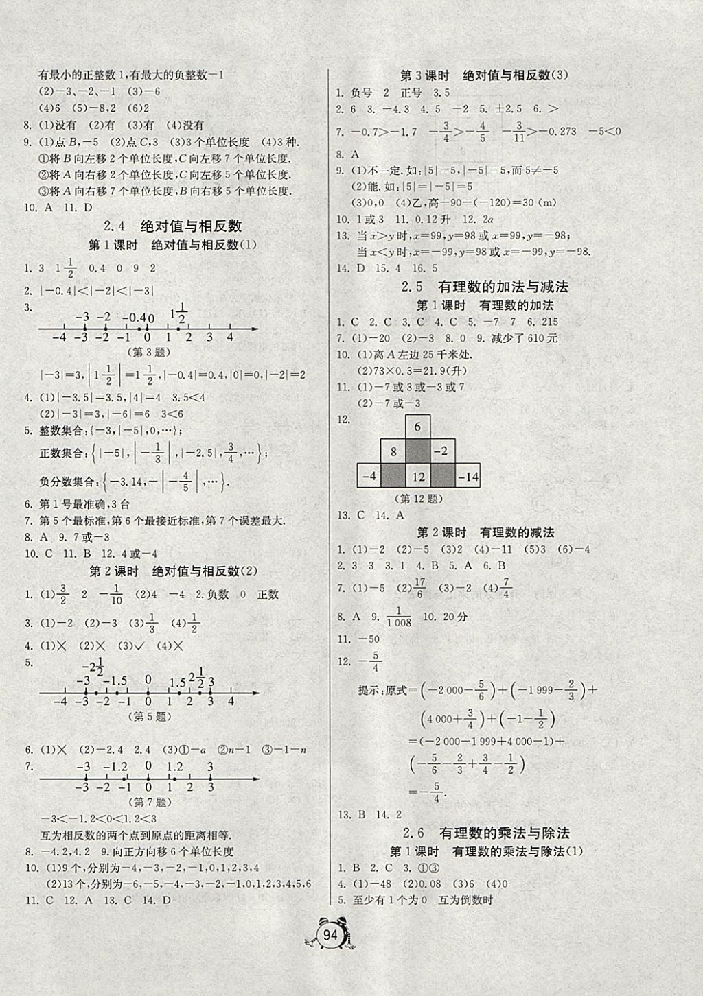 2017年單元雙測(cè)全程提優(yōu)測(cè)評(píng)卷七年級(jí)數(shù)學(xué)上冊(cè)江蘇版 參考答案第2頁(yè)