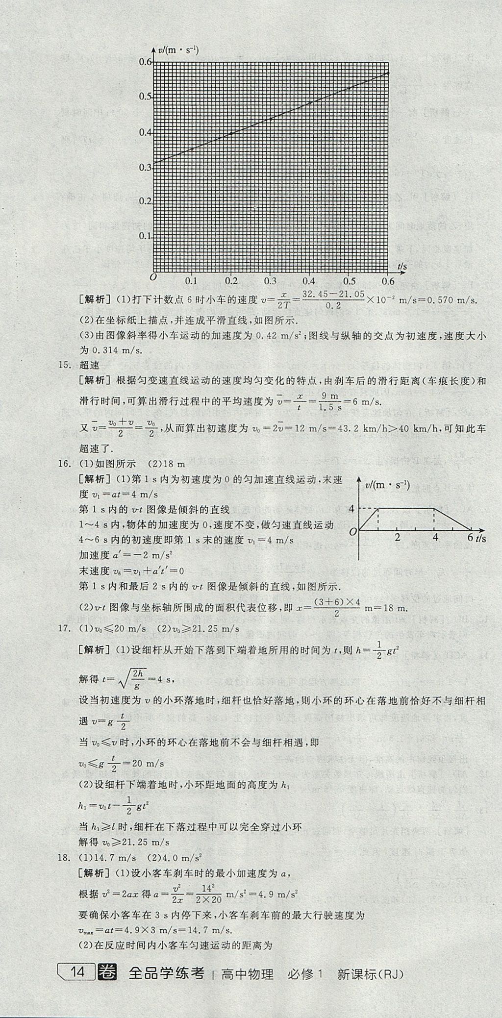 2018年全品学练考高中物理必修1人教版 参考答案第4页