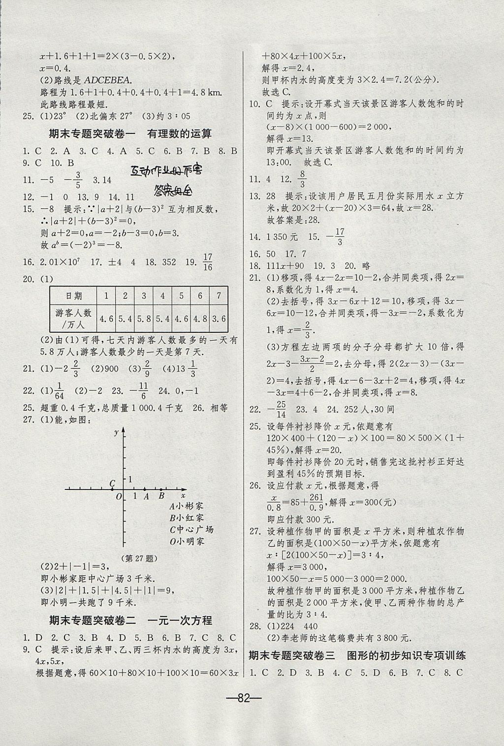 2017年期末闯关冲刺100分七年级数学上册浙教版 参考答案第6页