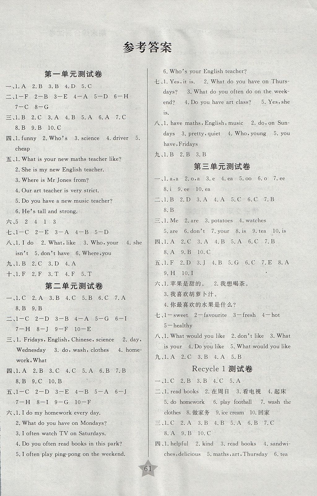 2017年名師金手指同步大試卷五年級(jí)英語(yǔ)上冊(cè)人教PEP版 參考答案第1頁(yè)