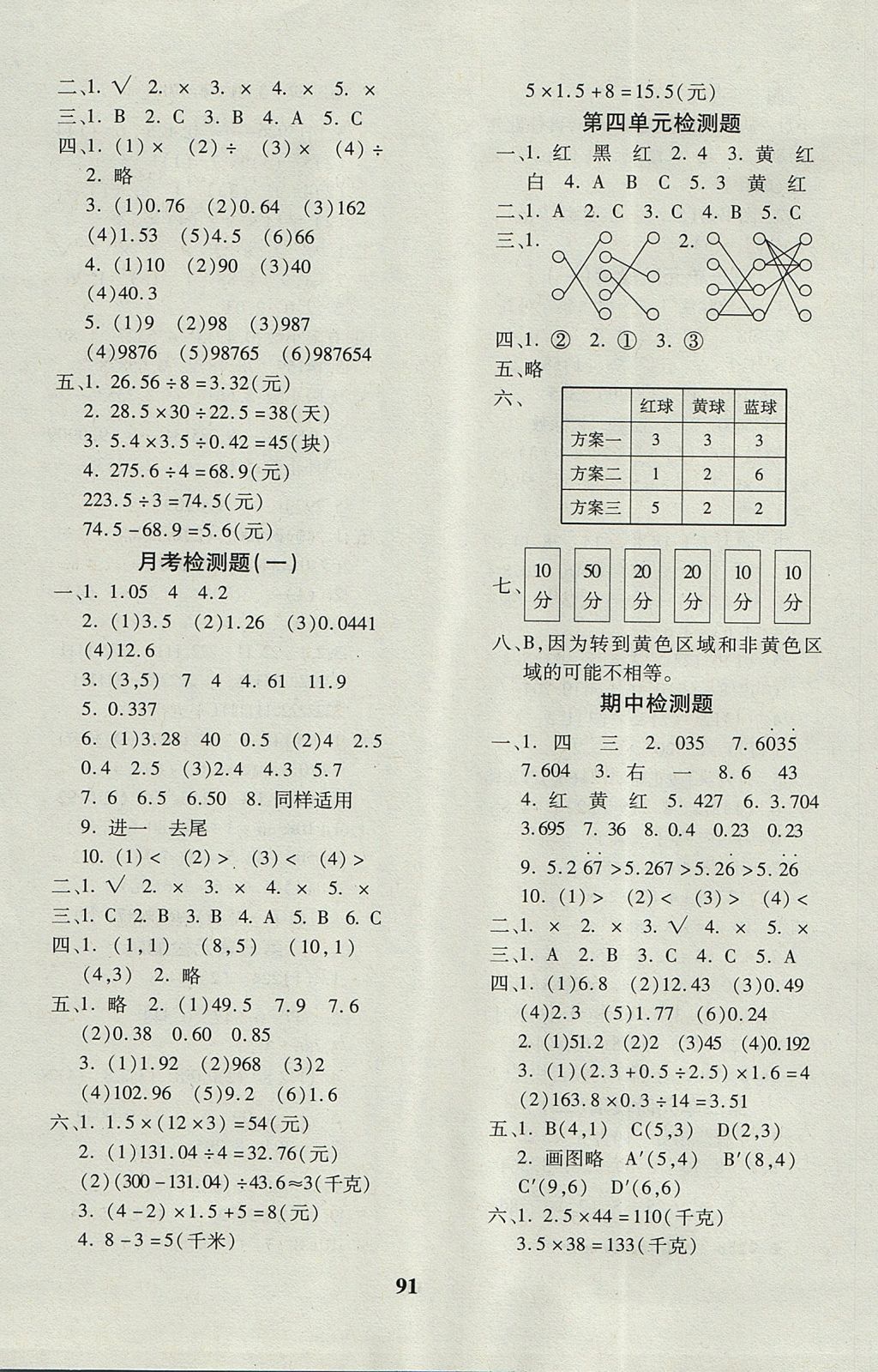 2017年教育世家状元卷五年级数学上册人教版 参考答案第3页