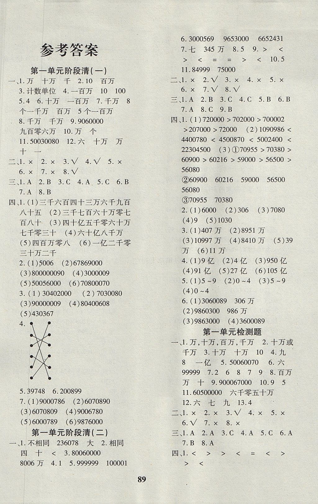 2017年教育世家狀元卷四年級數學上冊北師大版 參考答案第1頁