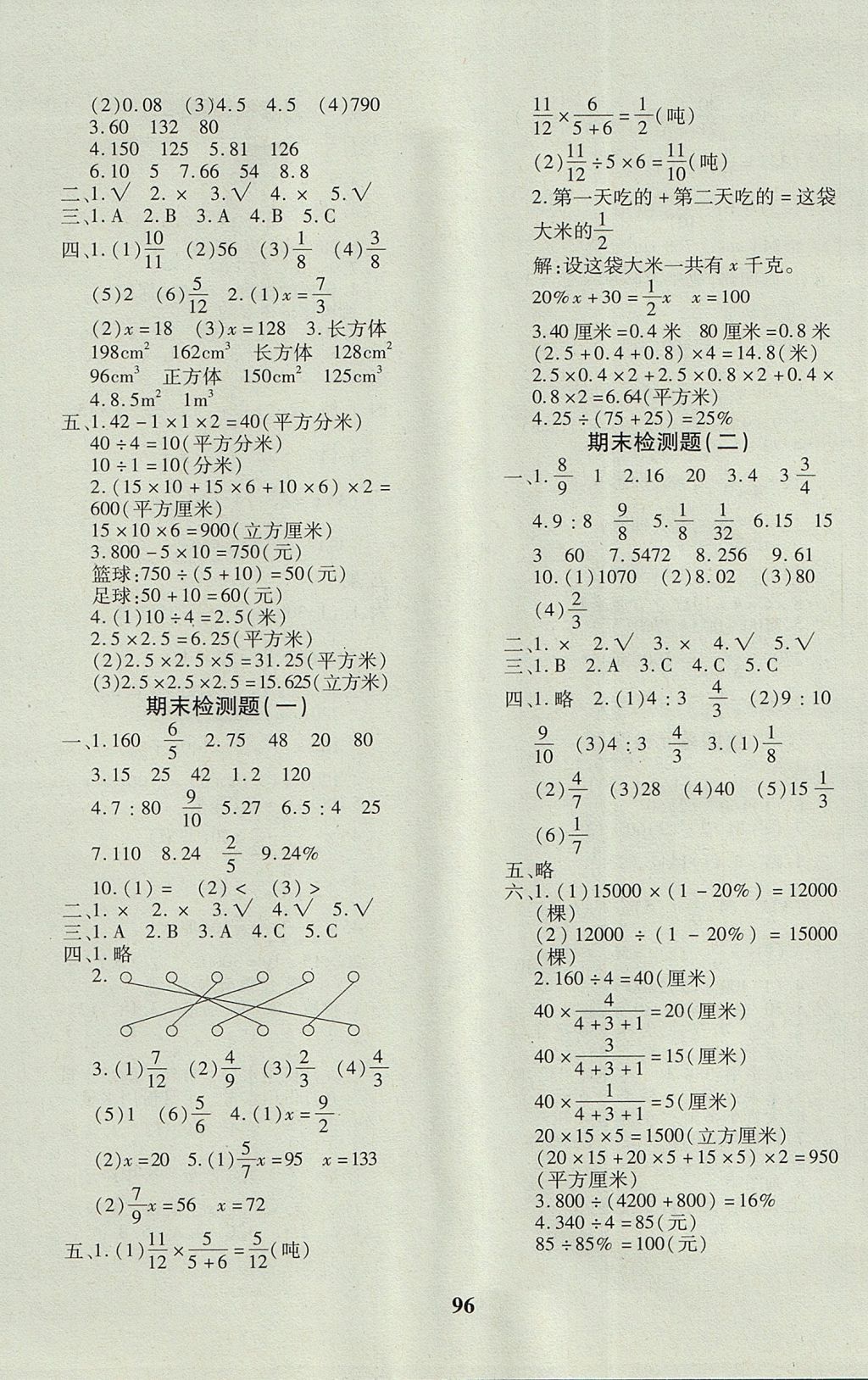 2017年教育世家状元卷六年级数学上册苏教版 参考答案第8页