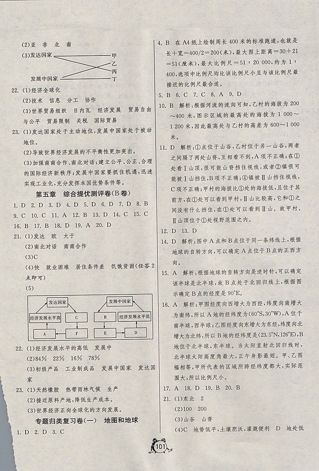 2017年單元雙測與專題歸類復(fù)習(xí)卷七年級地理上冊湘教版 參考答案第9頁