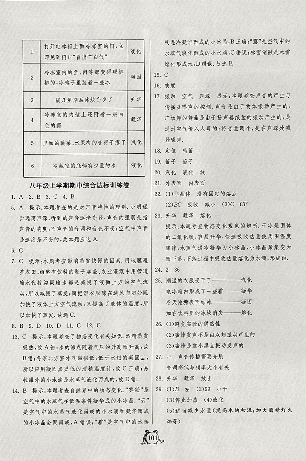 2017年單元雙測全程提優(yōu)測評卷八年級物理上冊蘇科版 參考答案第5頁