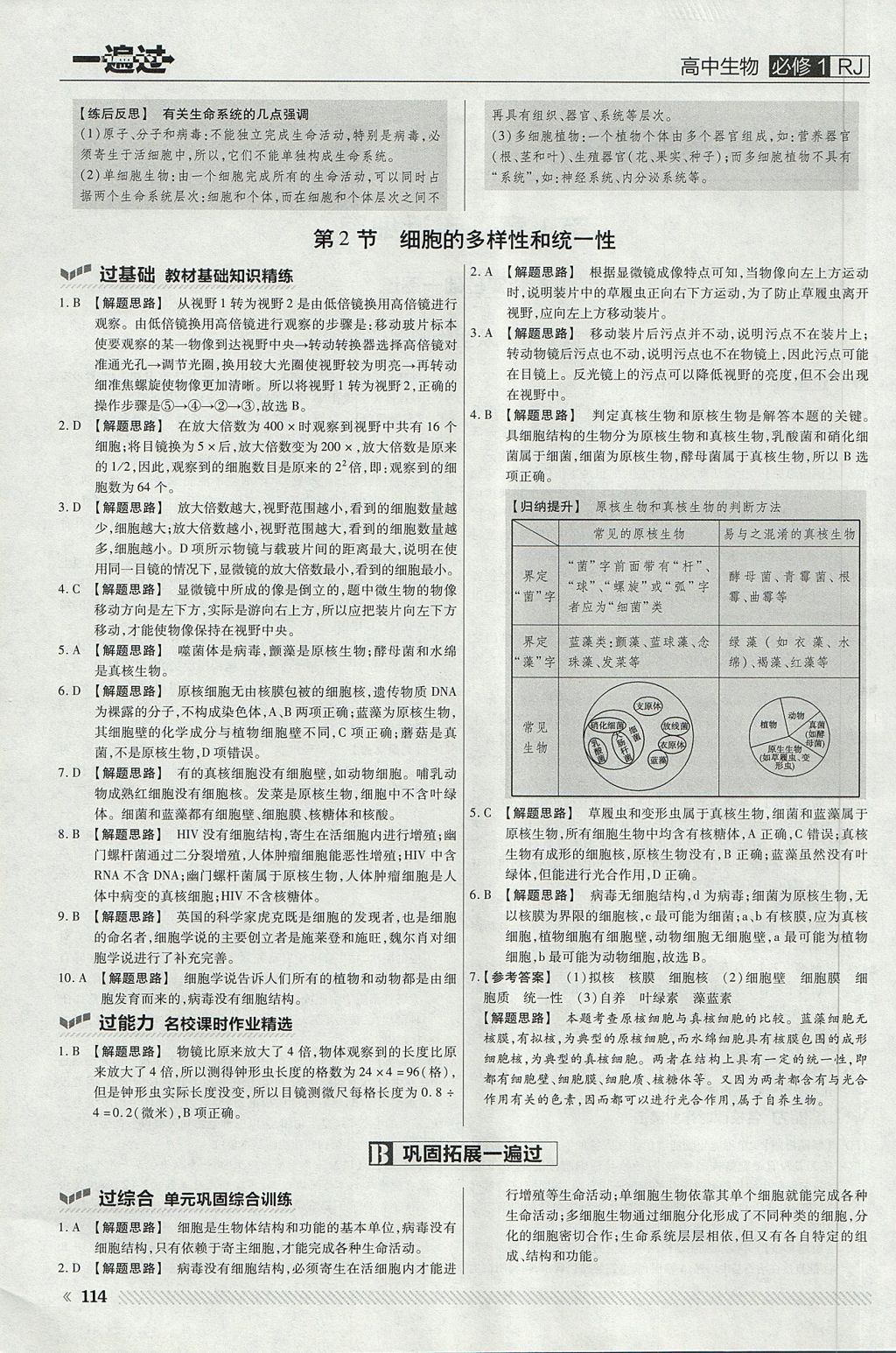 2018年一遍過高中生物必修1人教版 參考答案第2頁