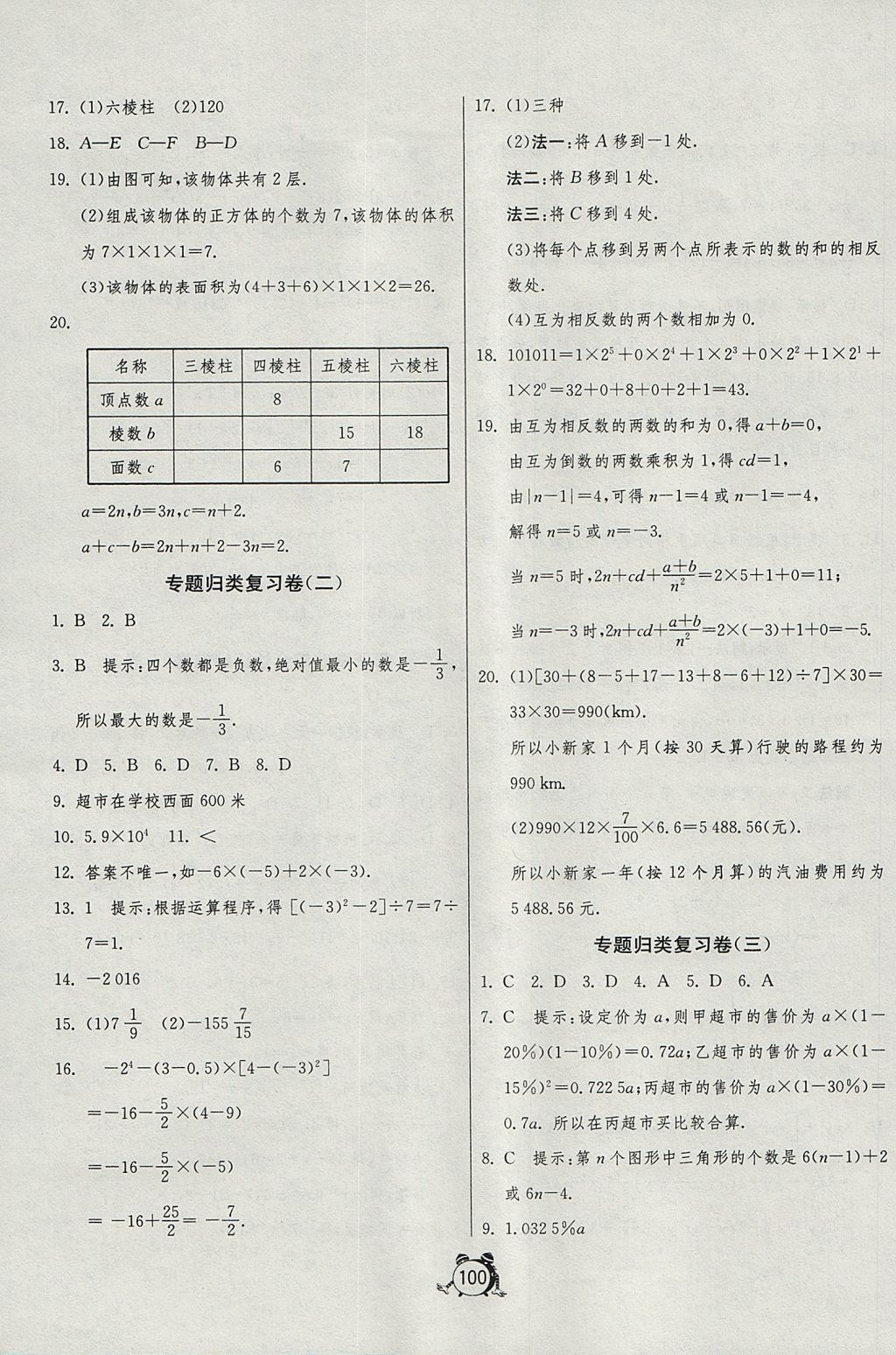 2017年单元双测同步达标活页试卷六年级数学上册鲁教版五四制 参考答案第8页