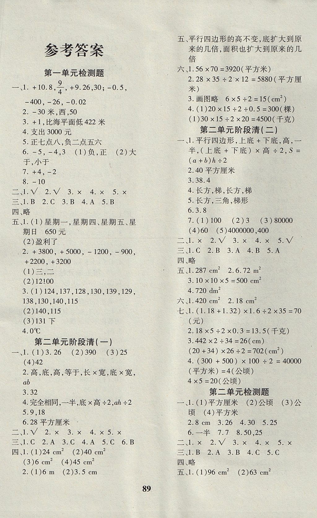 2017年教育世家状元卷五年级数学上册苏教版 参考答案第1页