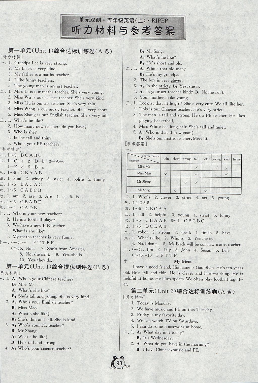 2017年單元雙測(cè)同步達(dá)標(biāo)活頁(yè)試卷五年級(jí)英語(yǔ)上冊(cè)人教PEP版三起 參考答案第1頁(yè)