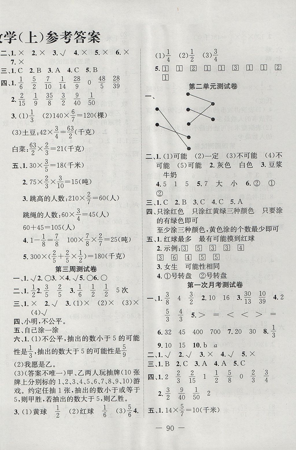 2017年一線名師雙優(yōu)考卷六年級數(shù)學(xué)上冊青島版 參考答案第2頁