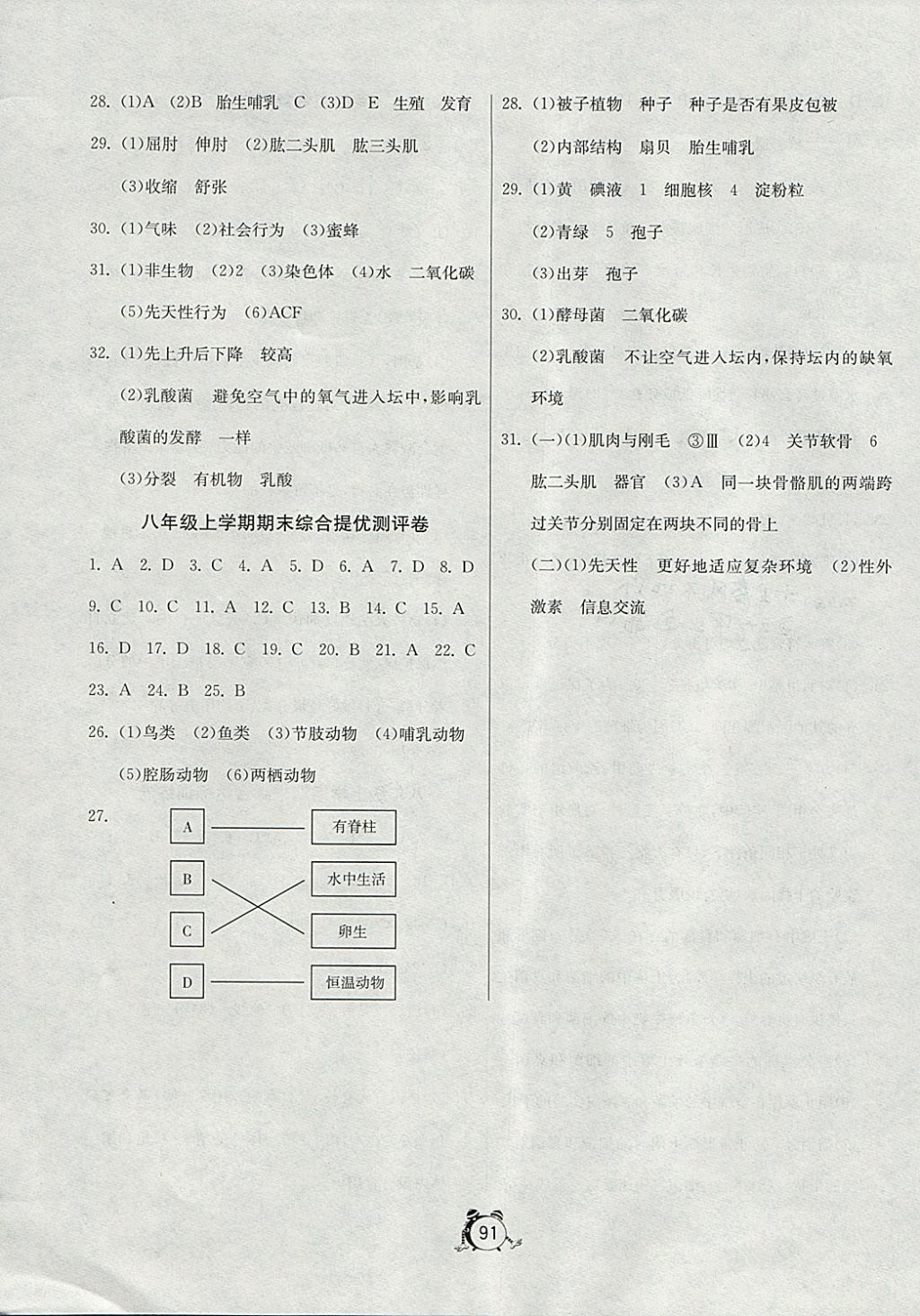 2017年單元雙測全程提優(yōu)測評卷八年級生物學上冊人教版 參考答案第7頁