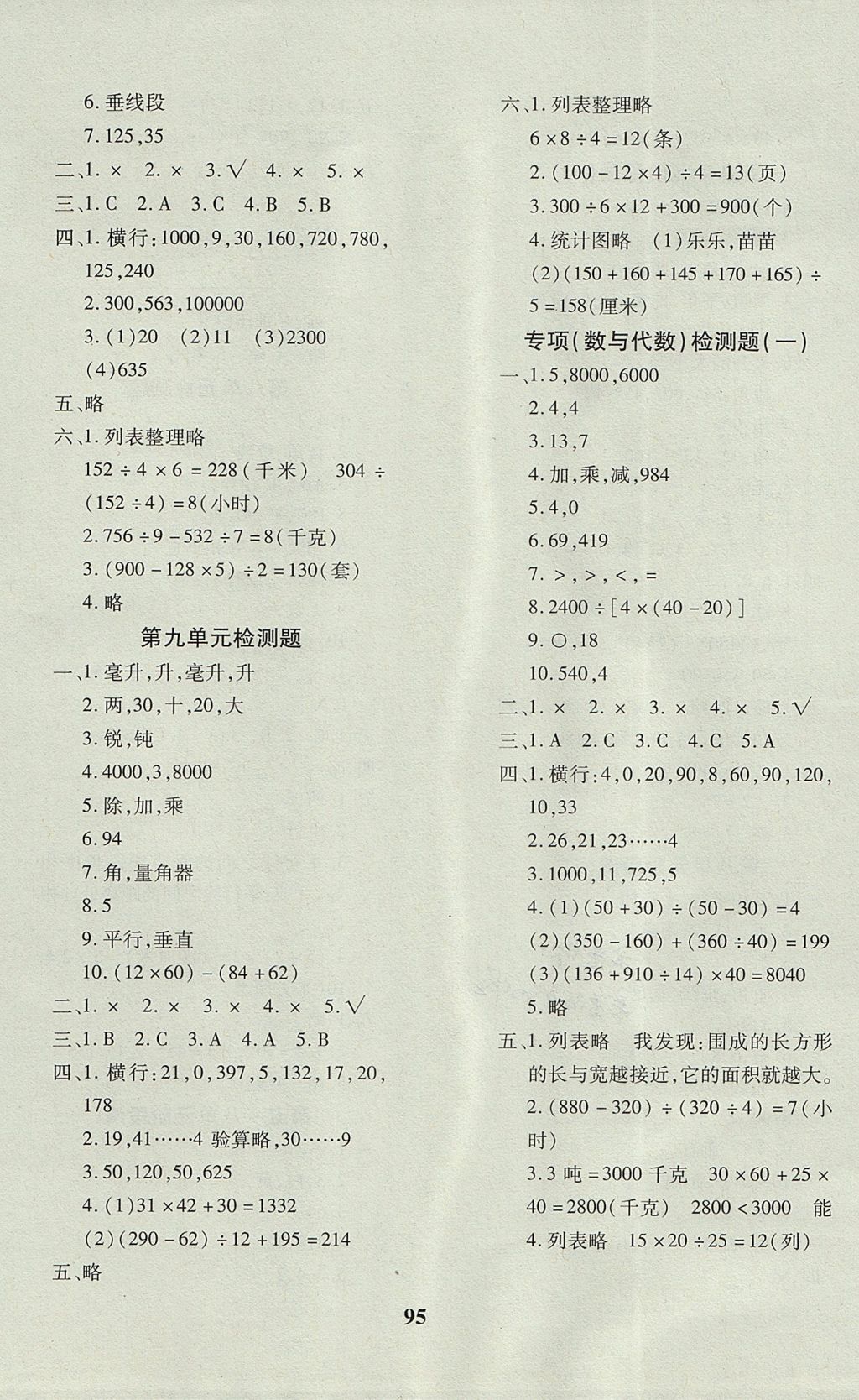 2017年教育世家状元卷四年级数学上册苏教版 参考答案第7页