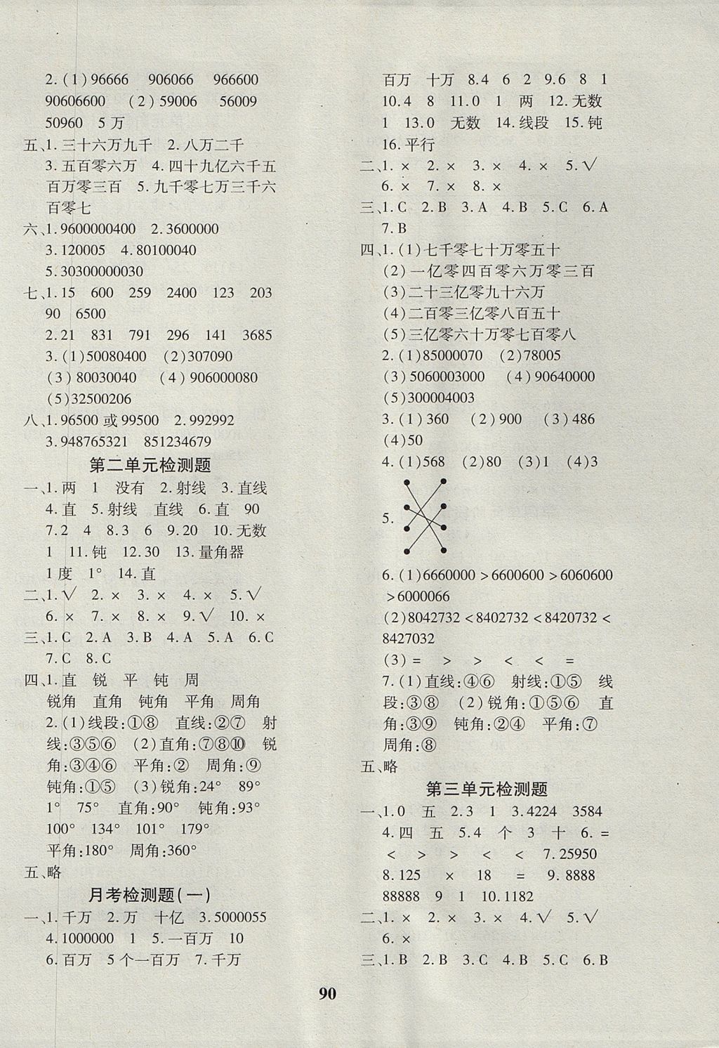 2017年教育世家狀元卷四年級數(shù)學(xué)上冊北師大版 參考答案第2頁