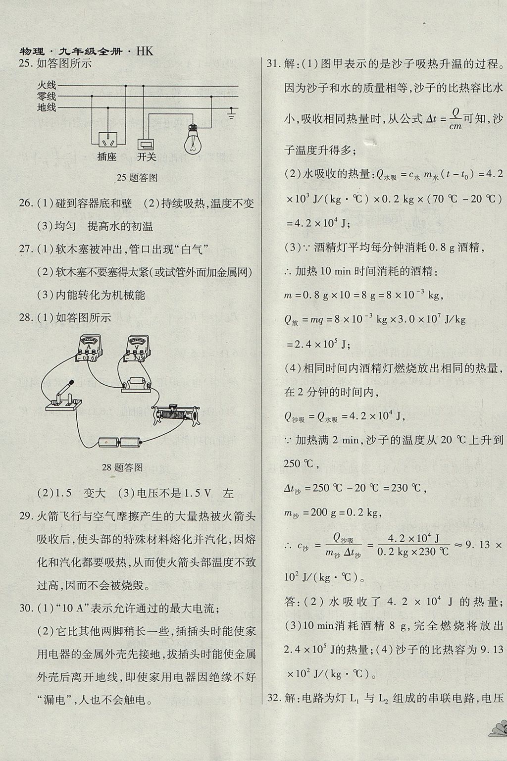 2017年千里馬單元測(cè)試卷九年級(jí)物理全一冊(cè)滬科版 參考答案第7頁(yè)