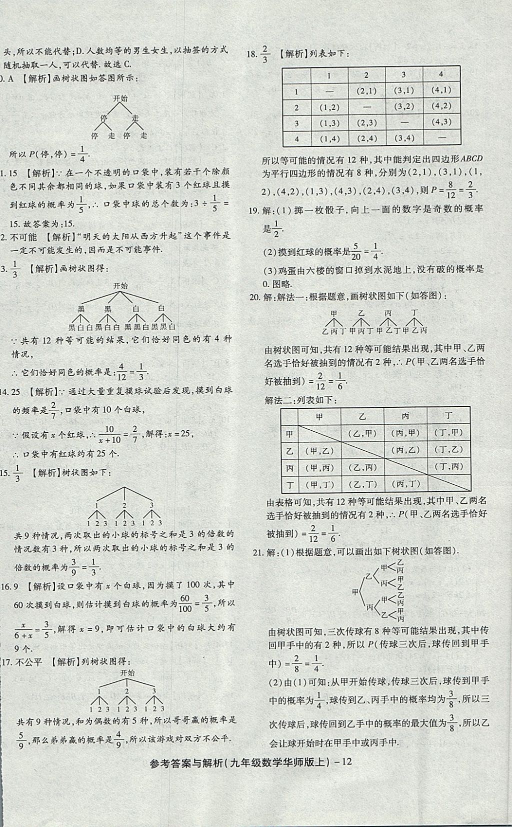 2017年练考通全优卷九年级数学上册华师大版 参考答案第12页