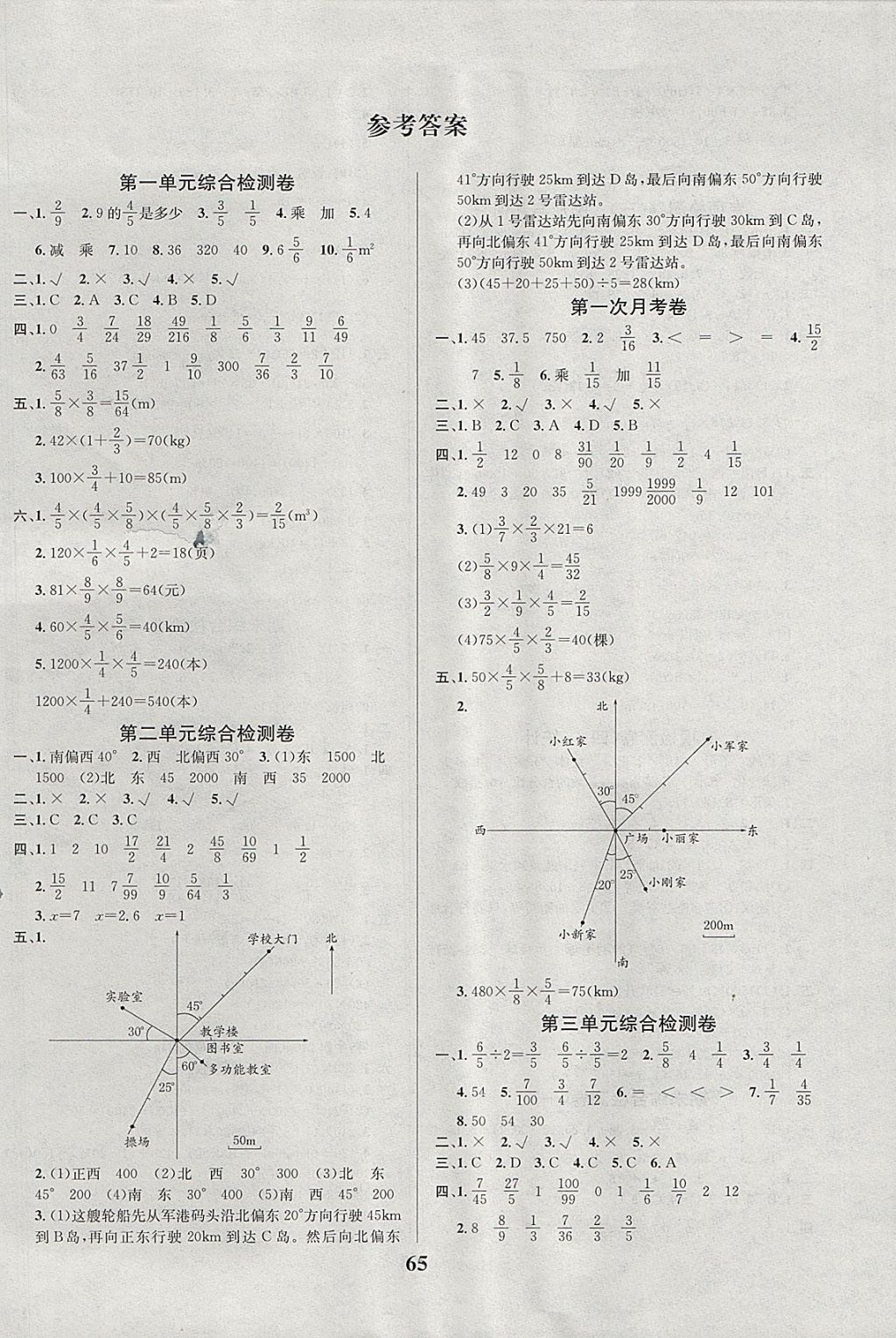 2017年名師名校小學(xué)生全能金卷六年級(jí)數(shù)學(xué)上冊(cè)人教版 參考答案第1頁(yè)