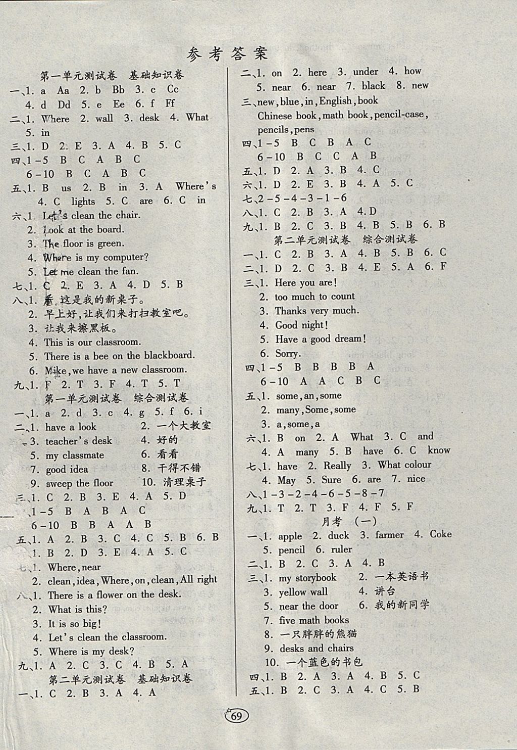 2017年培優(yōu)奪冠金卷四年級(jí)英語(yǔ)上冊(cè)人教版 參考答案第1頁(yè)