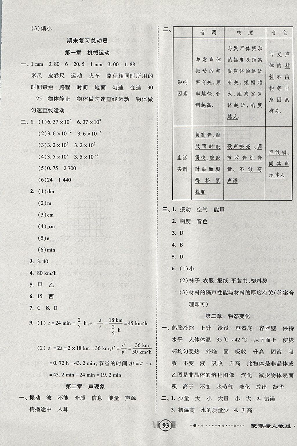 2017年全程優(yōu)選卷八年級物理上冊人教版 參考答案第5頁