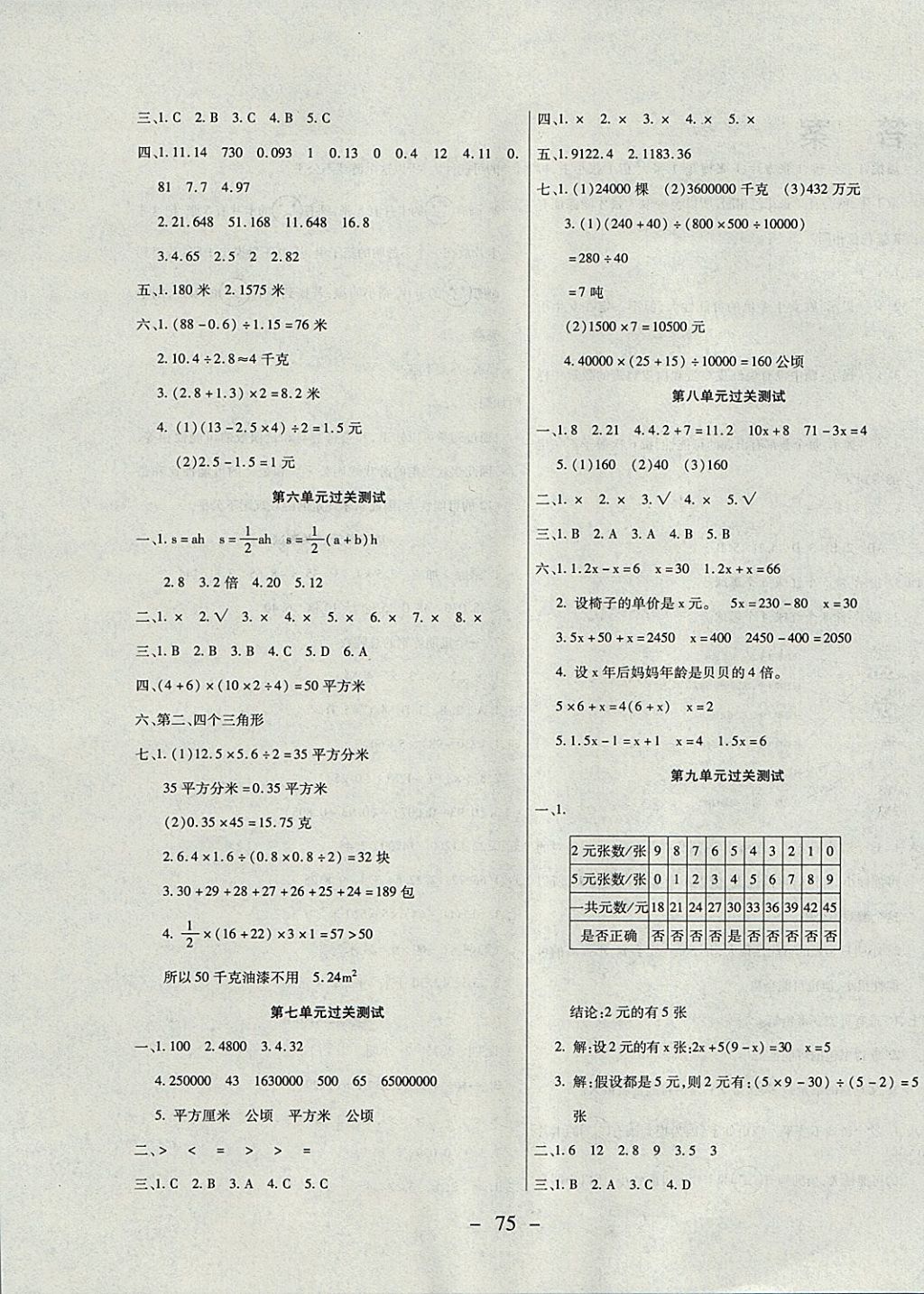 2017年期末冲刺100分全程密卷五年级数学上册冀教版 参考答案第3页