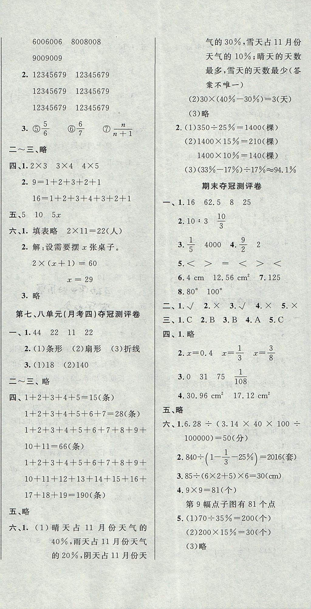 2017年期末奪冠滿分測評卷六年級數(shù)學(xué)上冊A 參考答案第8頁