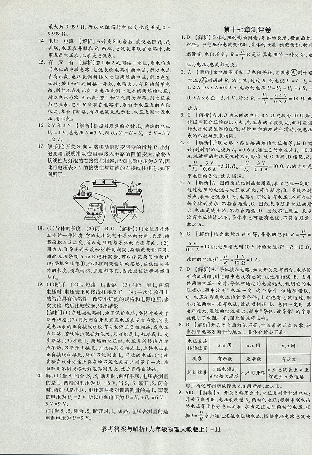 2017年練考通全優(yōu)卷九年級(jí)物理上冊(cè)人教版 參考答案第11頁(yè)