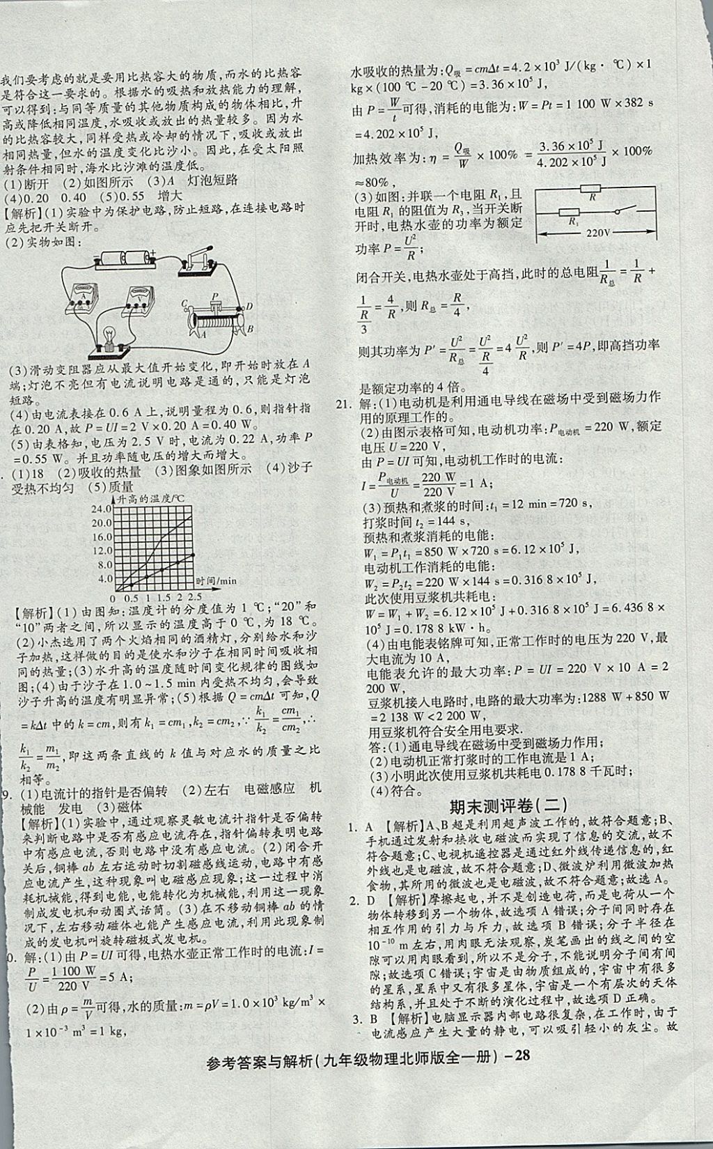 2017年练考通全优卷九年级物理全一册北师大版 参考答案第28页