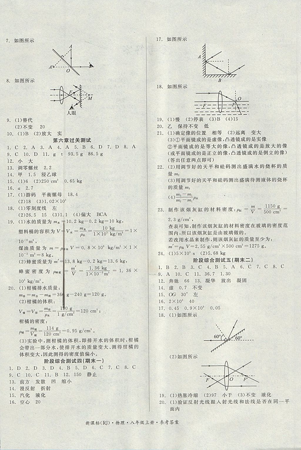 2017年全品小复习八年级物理上册人教版 参考答案第4页