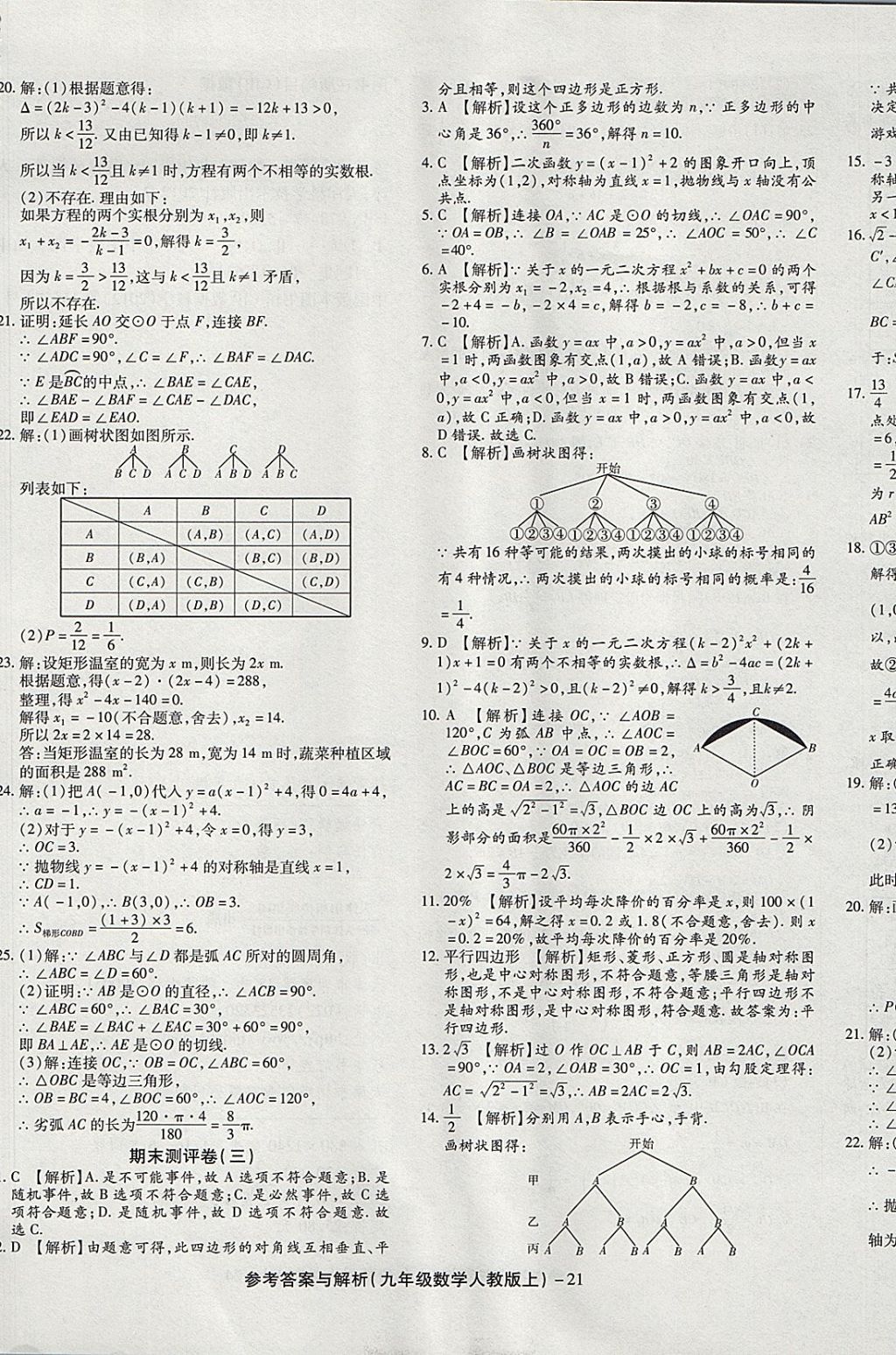 2017年练考通全优卷九年级数学上册人教版 参考答案第21页