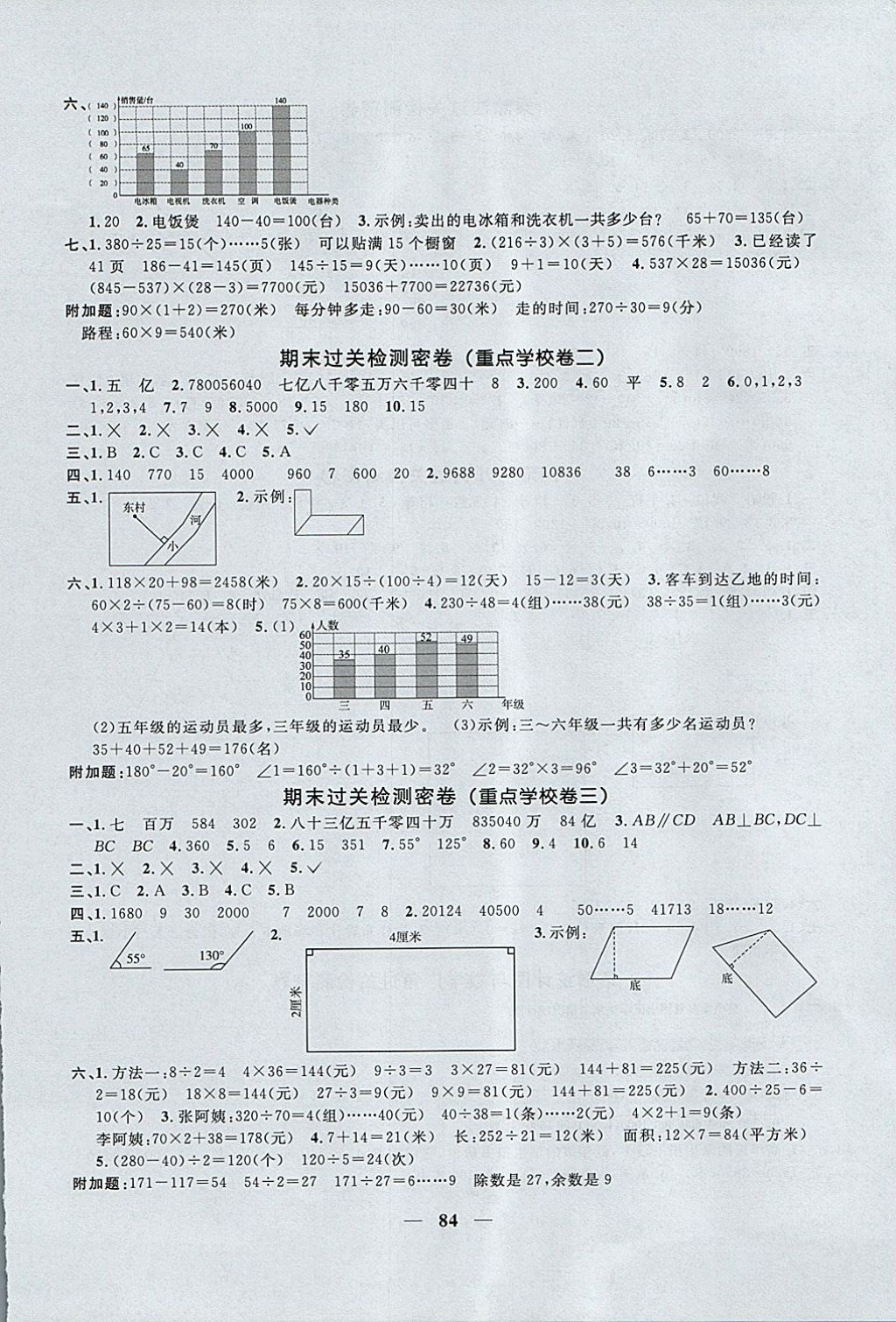 2017年一线名师全优好卷四年级数学上册人教版 参考答案第8页