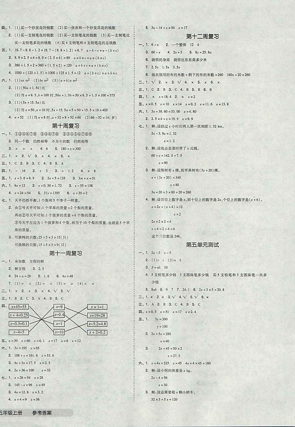 2017年全品小复习五年级数学上册人教版 参考答案第4页