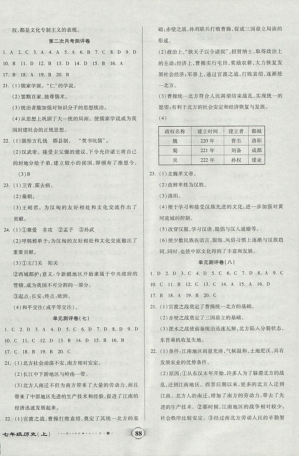 2017年全程優(yōu)選卷七年級(jí)歷史上冊(cè)北師大版 參考答案第4頁