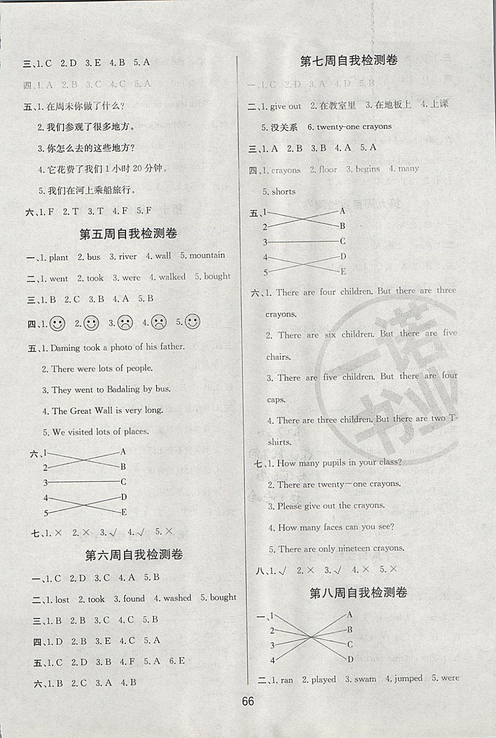 2017年名師名校小學(xué)生全能金卷五年級英語上冊外研版 參考答案第6頁