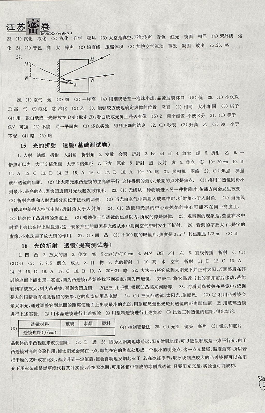 2017年江蘇密卷八年級物理上冊江蘇版 參考答案第5頁