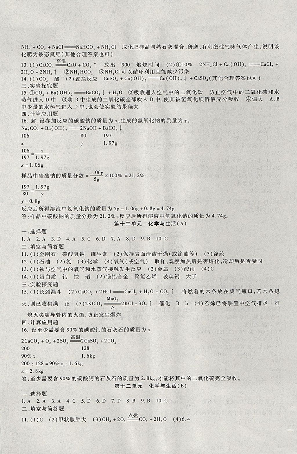 2017年海淀金卷九年级化学全一册人教版 参考答案第13页