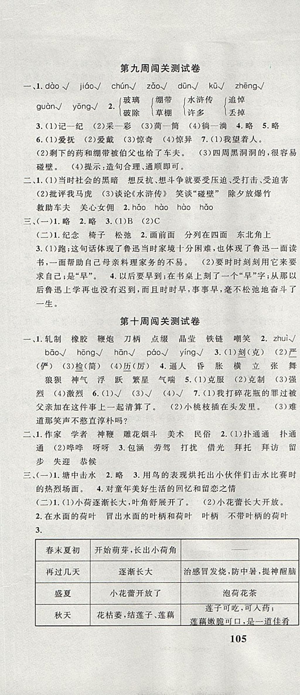 2017年課程達標(biāo)測試卷闖關(guān)100分六年級語文上冊北師大版 參考答案第7頁