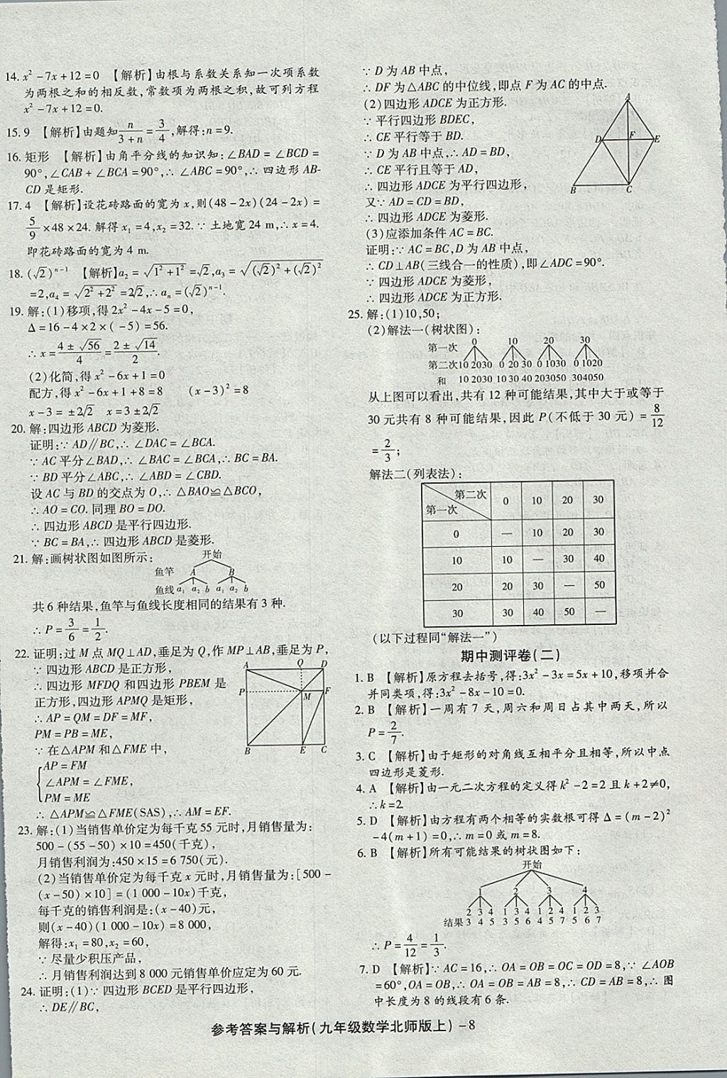 2017年練考通全優(yōu)卷九年級數(shù)學(xué)上冊北師大版 參考答案第8頁