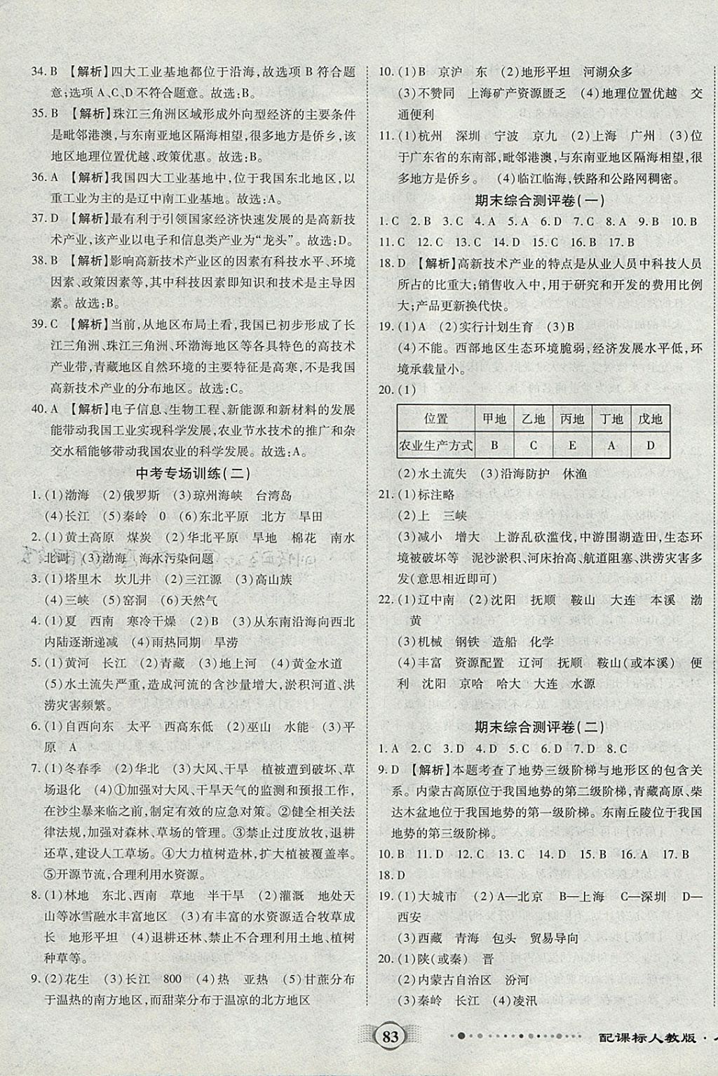 2017年全程優(yōu)選卷八年級(jí)地理上冊(cè)人教版 參考答案第7頁