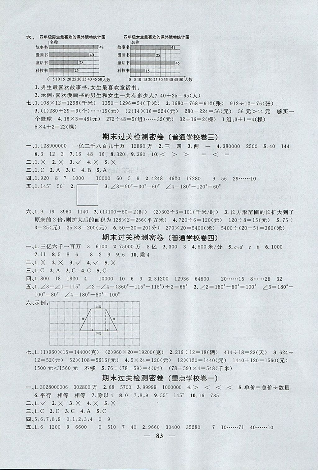 2017年一线名师全优好卷四年级数学上册人教版 参考答案第7页