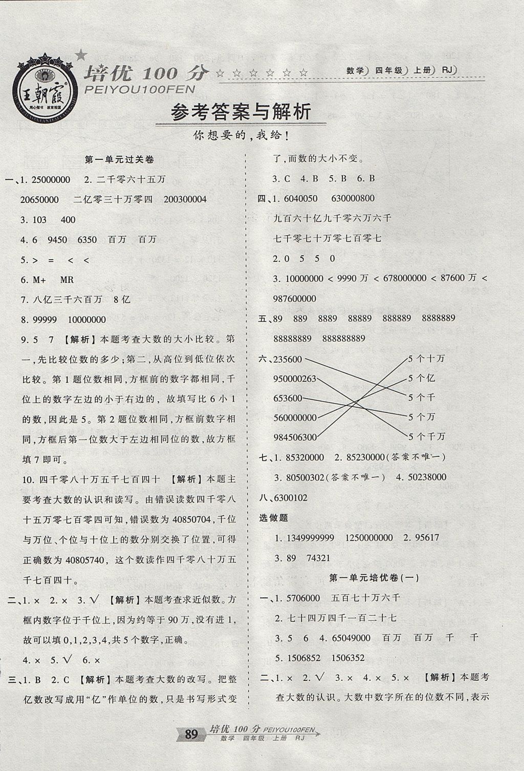 2017年王朝霞培優(yōu)100分四年級數(shù)學(xué)上冊人教版 參考答案第1頁