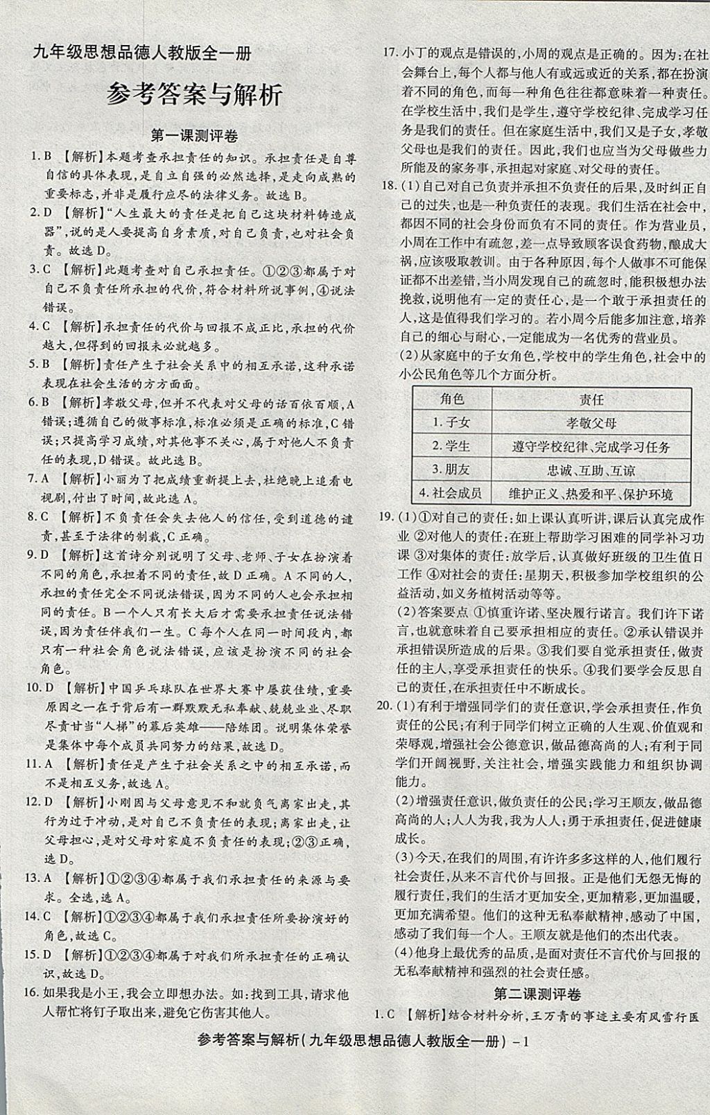 2017年练考通全优卷九年级思想品德全一册人教版 参考答案第1页