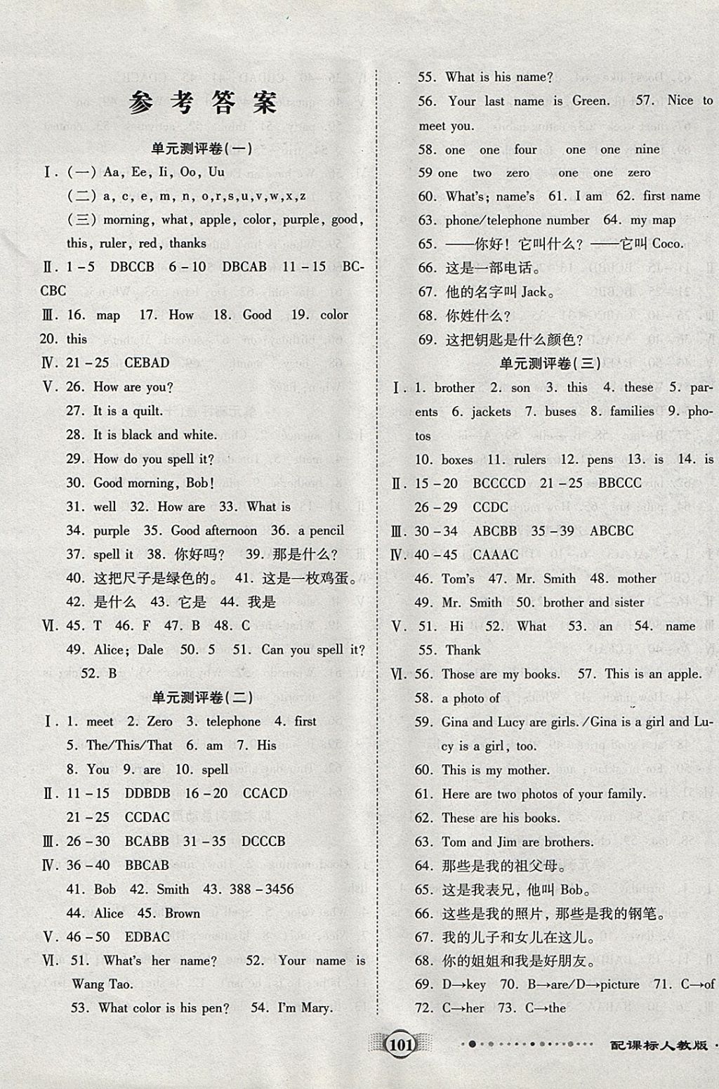 2017年全程優(yōu)選卷七年級(jí)英語(yǔ)上冊(cè)人教版 參考答案第1頁(yè)