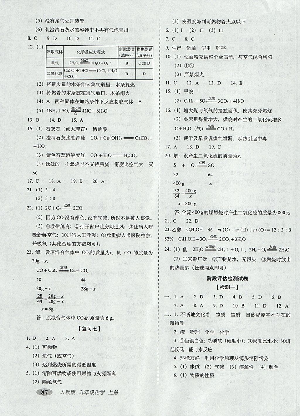 2017年聚能闖關(guān)100分期末復(fù)習(xí)沖刺卷九年級(jí)化學(xué)上冊(cè)人教版 參考答案第3頁(yè)