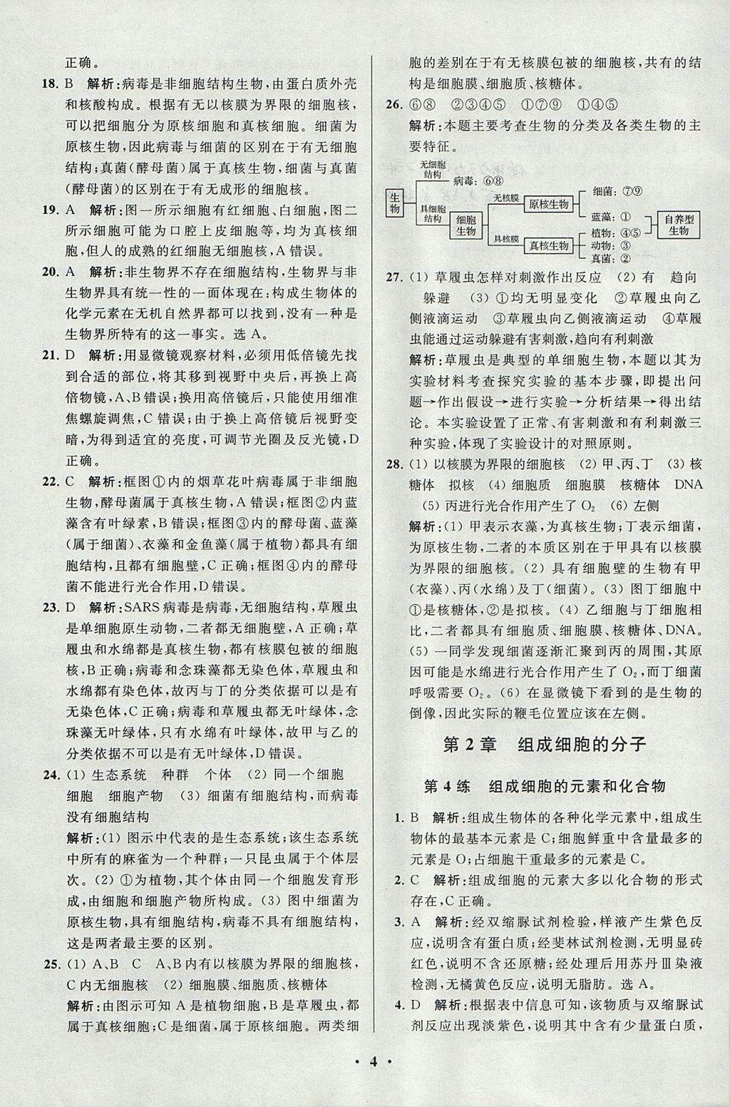 2018年高中生物小題狂做必修1人教版 參考答案第4頁
