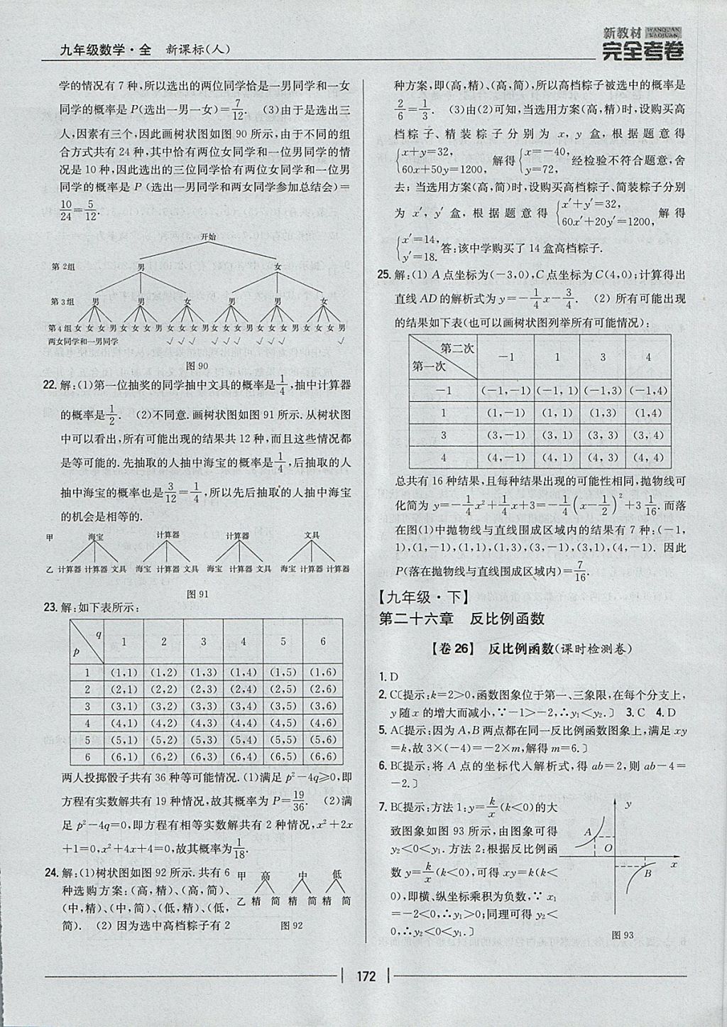 2017年新教材完全考卷九年級(jí)數(shù)學(xué)全一冊(cè)人教版 參考答案第28頁