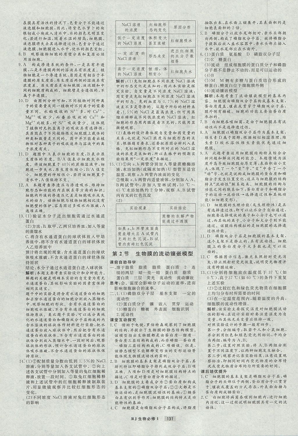 2018年衡水重點中學課時周測月考生物必修1人教版 參考答案第11頁